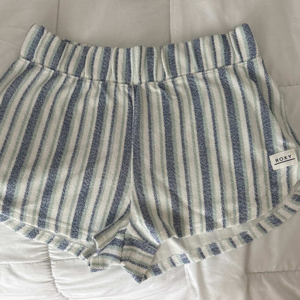 Roxy Striped Terry Athletic Shorts - Blue & White